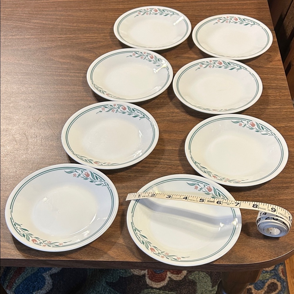 Corelle White Bowls with Green Leaf and Pink Floral Border - Set of 8